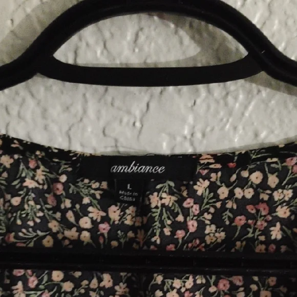 Ambiance Black Floral Smocked Peplum Blouse with Pink and Cream Flowers - Picture 4 of 4